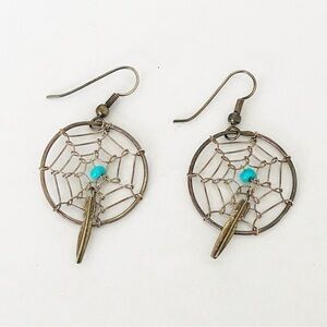 Vintage sterling silver native dream catcher turquoise earrings